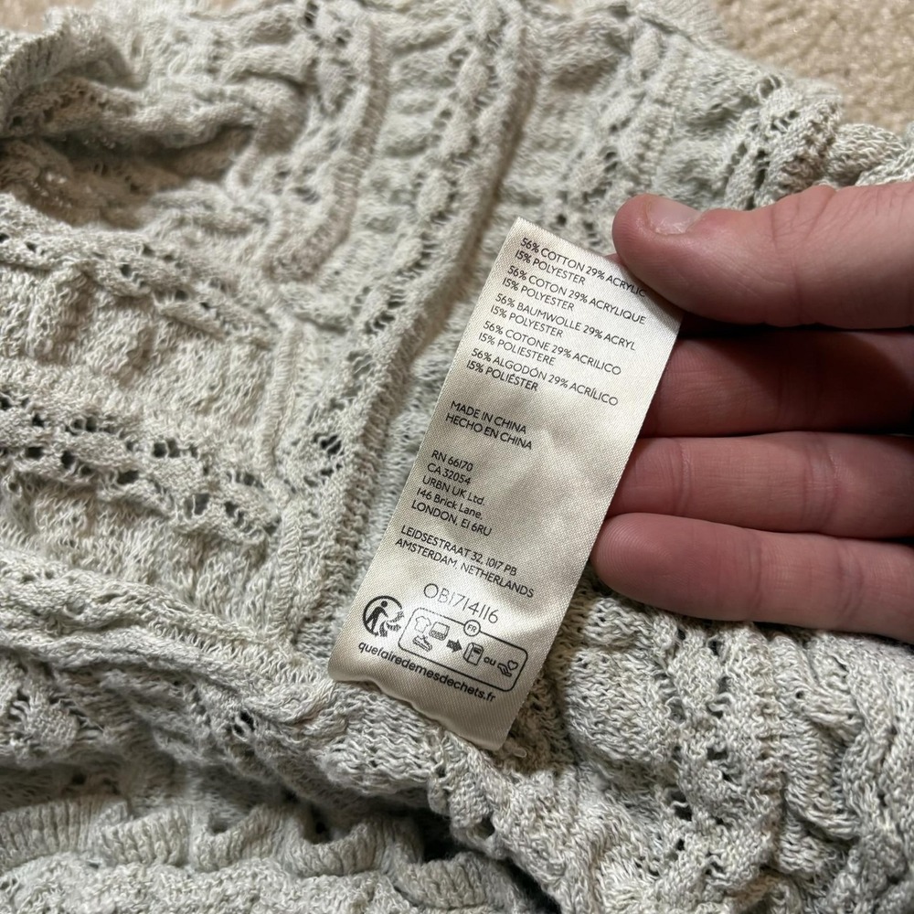 Free People Cardigan Womens Large Gray Ruffle Knit Button Front Boho Cropped - Picture 10 of 10